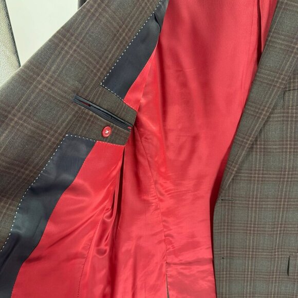 Daniel Hechter Paris 100% Wool Plaid Blazer Mens Size 44L Red Lining - Picture 3 of 9